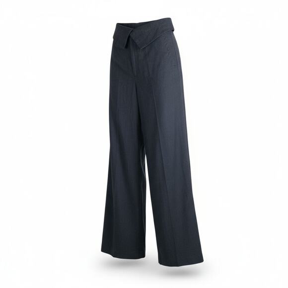 Zara Wide Leg Pants Fold Over Waist Black Linen Blend Size Small - Picture 2 of 8